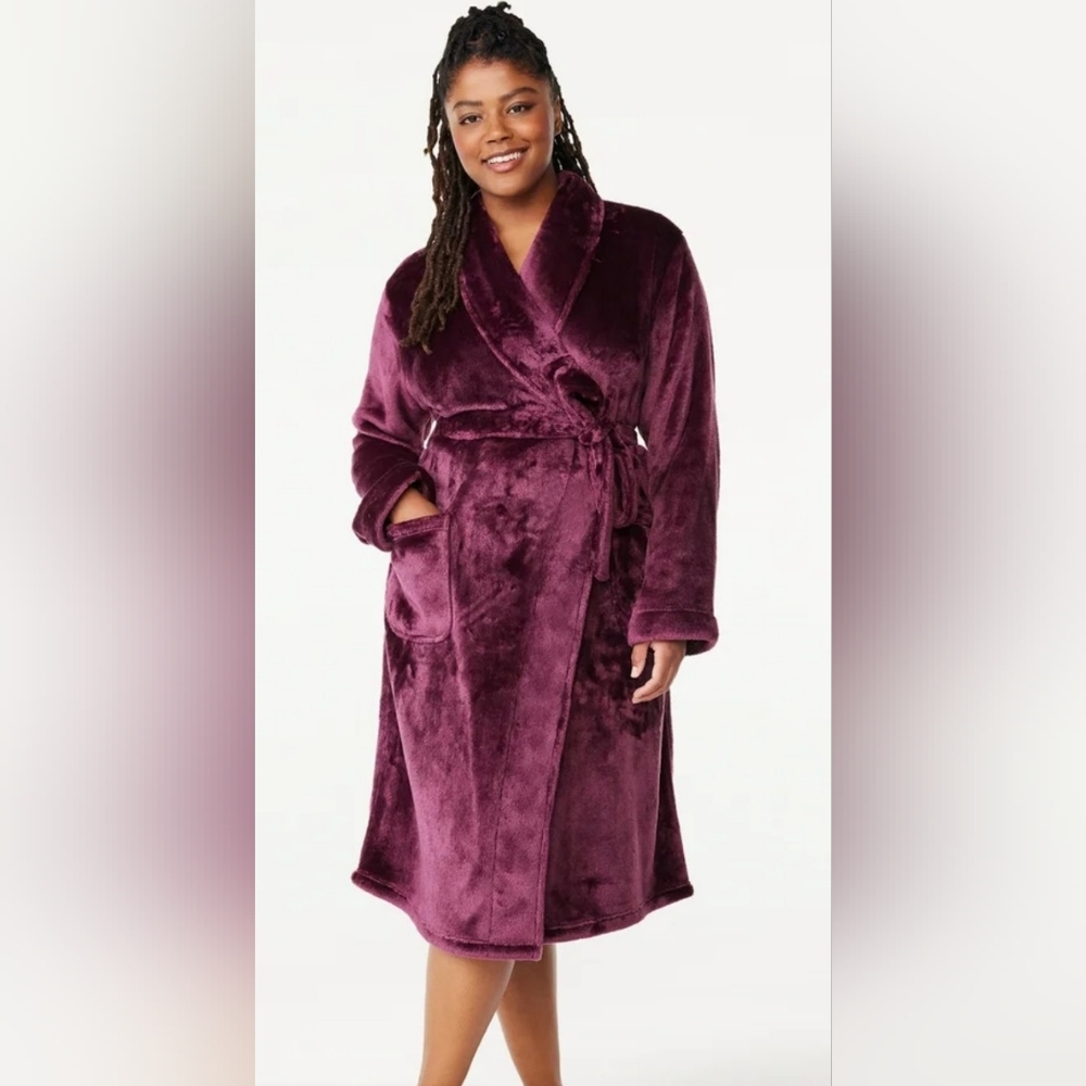 Joyspun "You Are Gorgeous" Women's Burgundy Plush Sleep Robe w/Hearts Imprinted